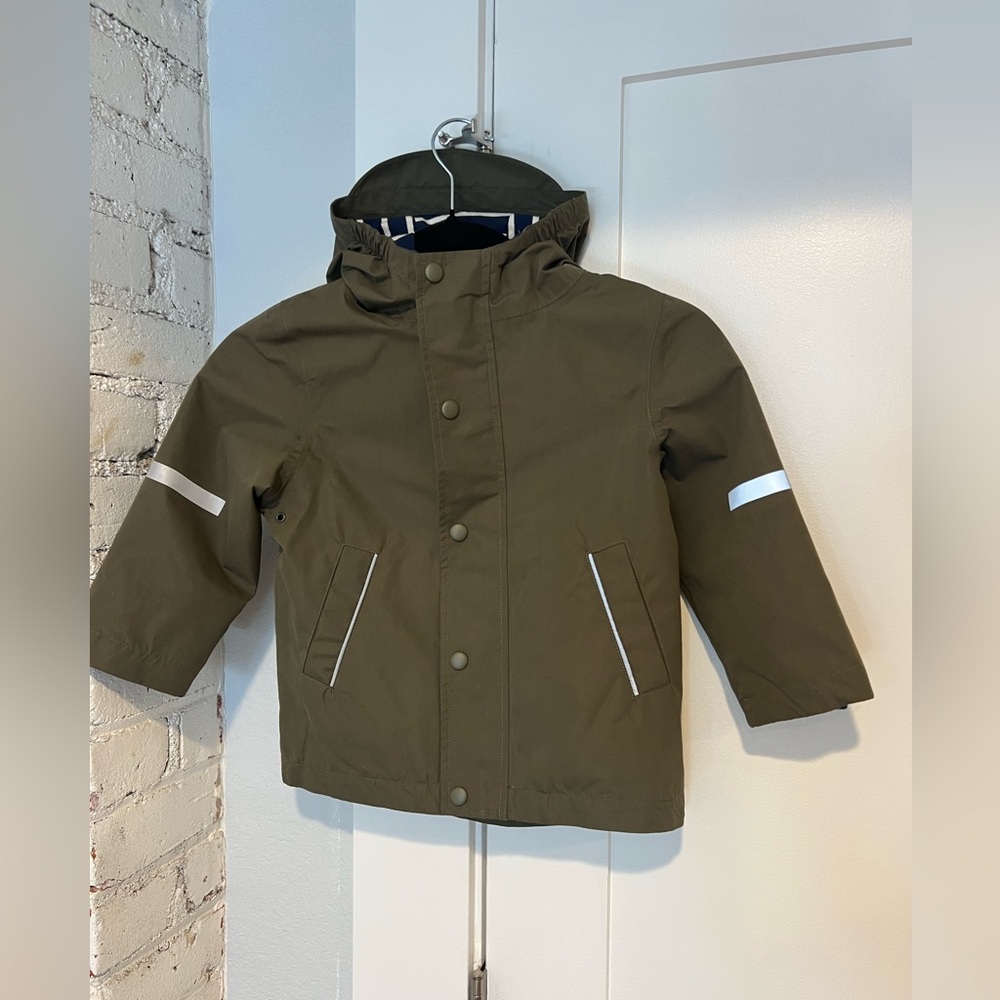 Mini Boden Kids' Waterproof Fisherman's Hooded Raincoat, khaki green, size 2-3Y